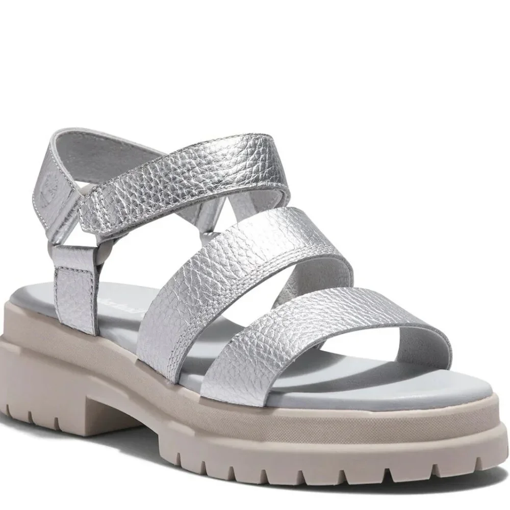 Timberland Silver London Vibe Ankle Strap Sandals Shoes Flats Multi Size NEW